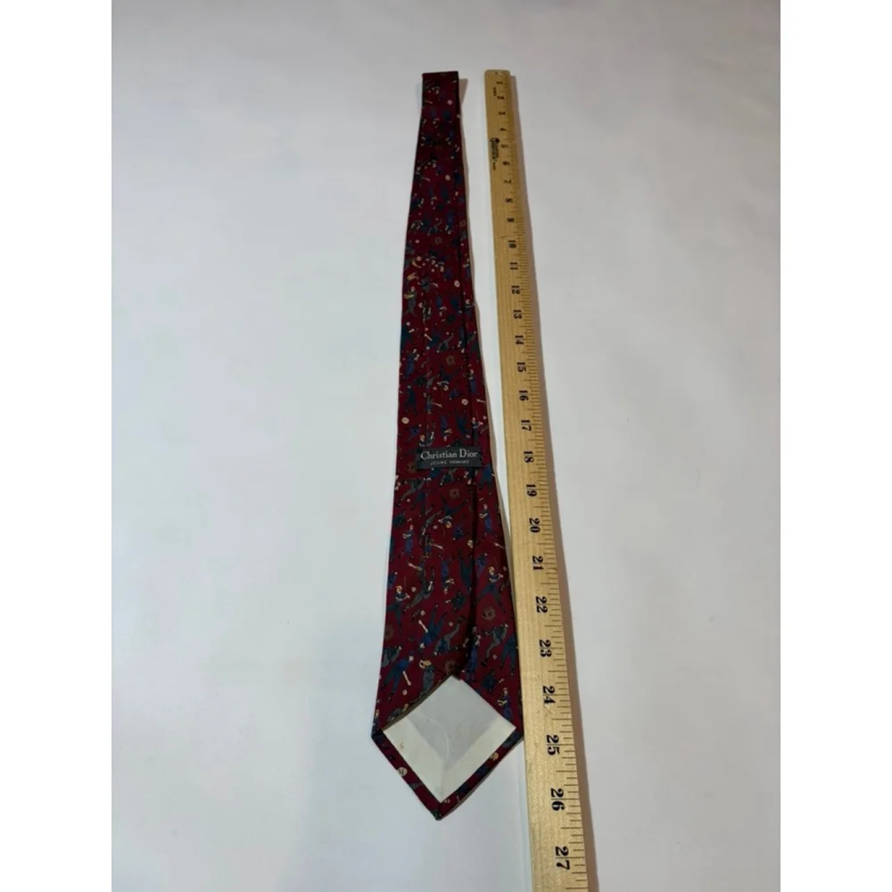 Christian Dior Silk Tie Baseball Print Burgundy Novelty Mens Necktie